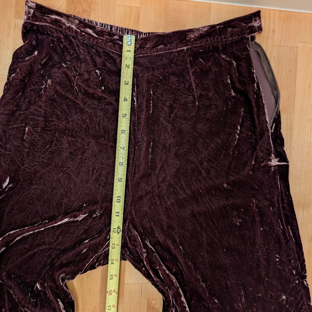 Silk Velvet Chocolate Brown Cropped Wide Leg Vintage Pants - Picture 8 of 10